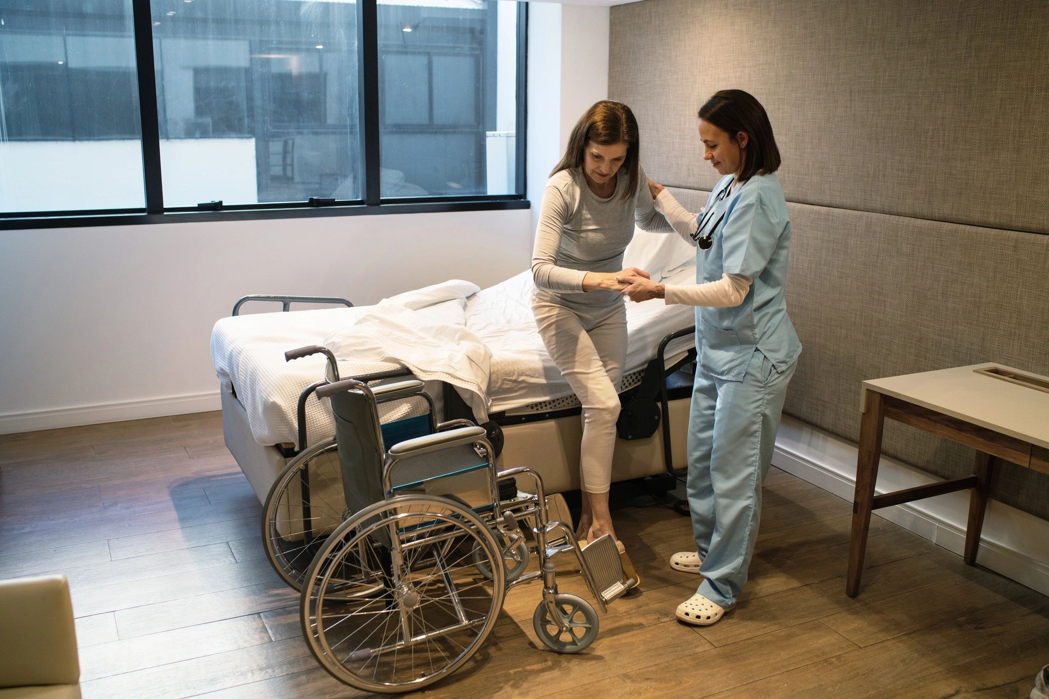 Hospital discharge wheelchair ride